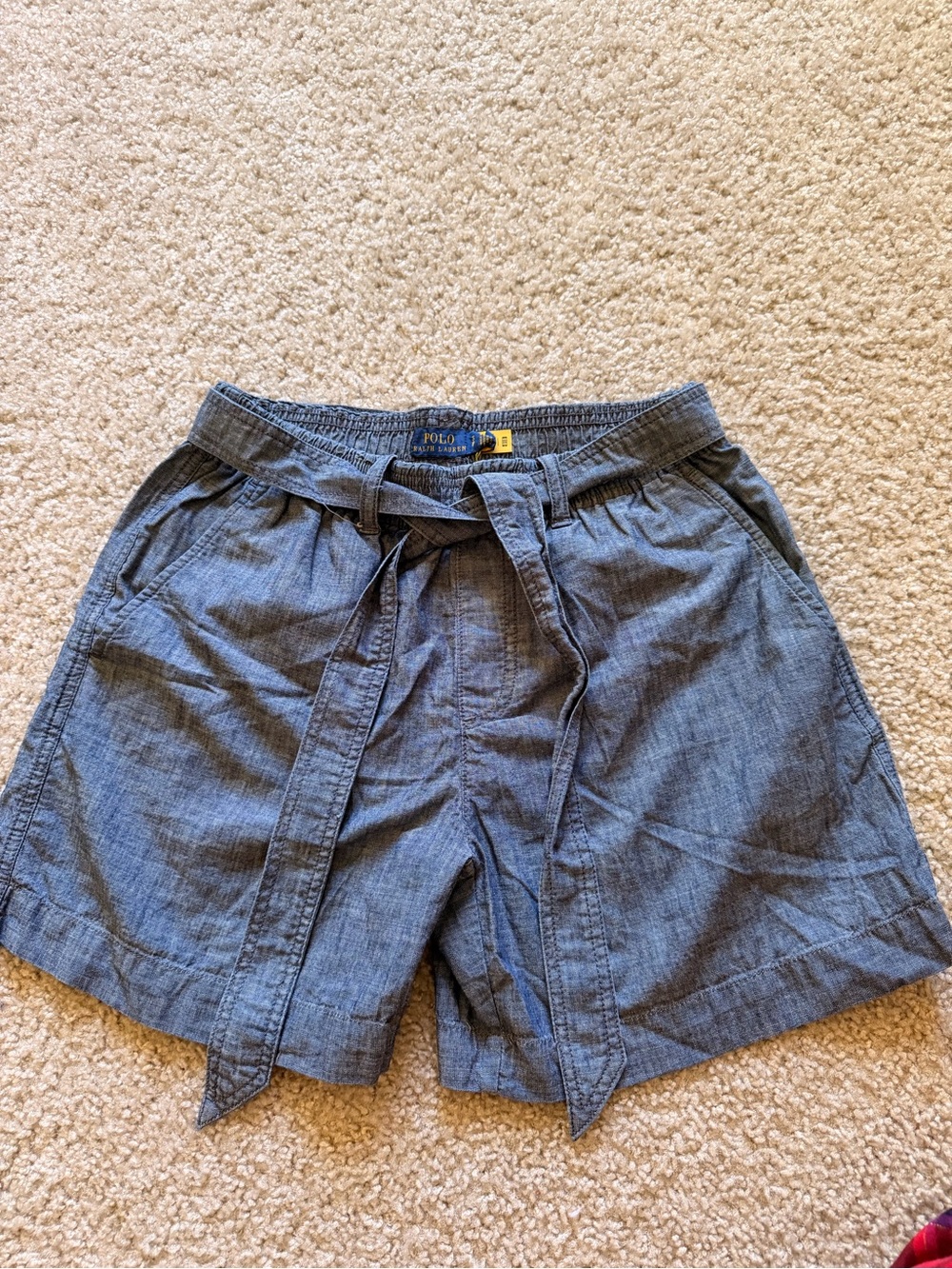 Ralph Lauren Blue Chambray Flat Front Men's Shorts with Self-Tie